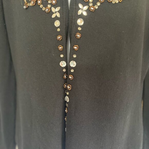 DD-70 BCBG MaxAzria NWT Black Beaded & Rhinestone Long Sleeve Cardigan Size M - Picture 10 of 15
